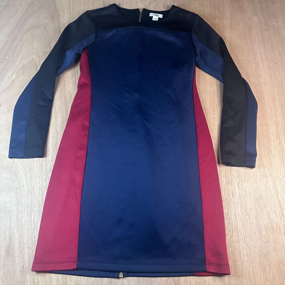Cato Women's Small Colorblock Sheath Dress Navy Burgundy‎ Black Long Sleeve
